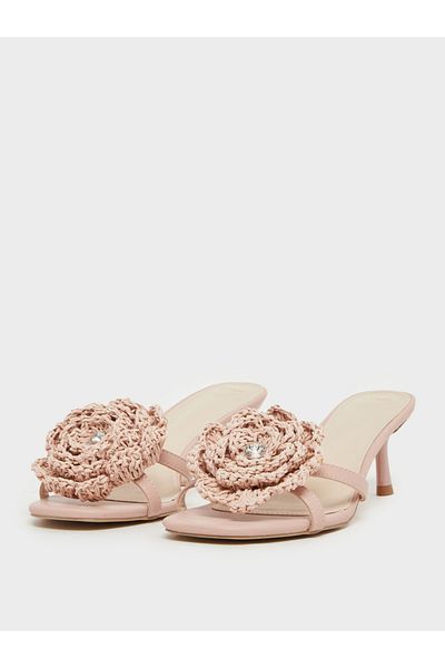 Styli Floral Corsage Slip On Kitten Heel Sandals
