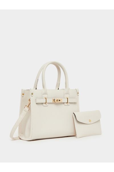 Styli Textured Handbag with Turn-Lock Closure