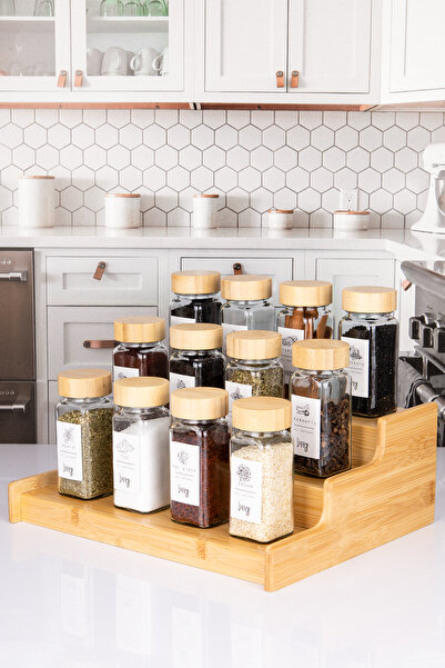 naturelove مجموعة من 12 شاكر ملح مربع صغير ورف توابل مع حامل سلم من الخيزران ...