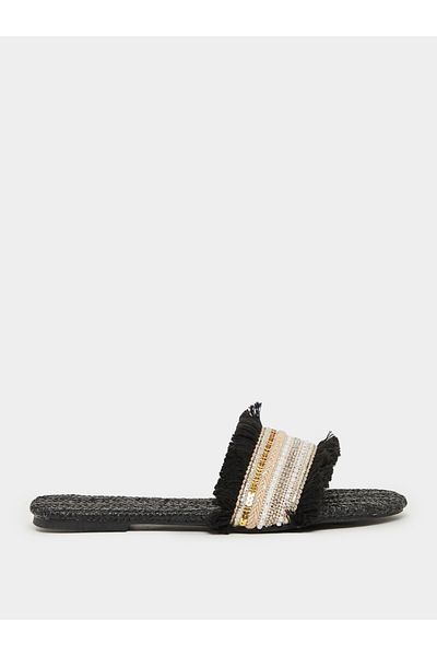 Styli Embellished Fringe Flat Sandals