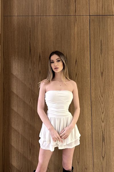 MOZENA Strapless Mini Dress with Shorts