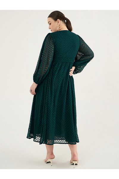 Femmella By Styli Plus Size Chevron Dobby V-Neck Wrap Midi Dress