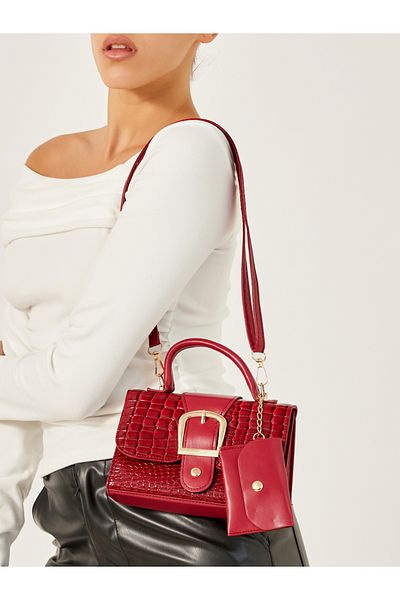Styli Croc Skin Textured City Bag with Pouch