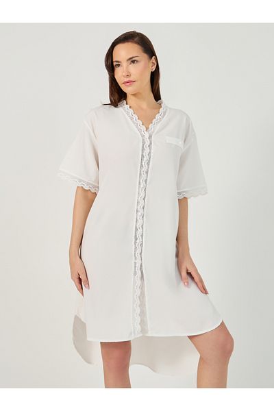 Styli Scallop Lace Trim and Button Detail Nightshirt
