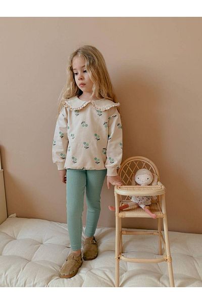 YİGİT BUTİK Yigit Boutique Girl's Bottom Top Set with Shirt Collar Fruit Printed Tights