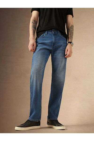 Dennis Lingo By Styli Mid Rise Straight Fit Faded Jeans