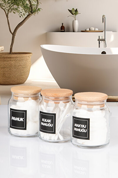 naturelove Set de 3 bumbacuri pentru machiaj din lemn cu capace, bumbac pentr...