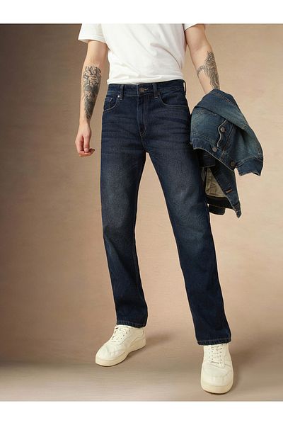 Dennis Lingo By Styli Mid Rise Straight Fit Faded Jeans