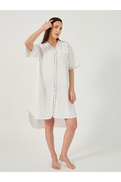 Styli Scallop Lace Trim and Button Detail Nightshirt