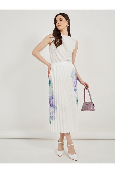 Styli Floral Print Pleated Midi Skirt