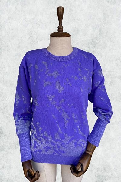 Bİ.GİYSEN Women's Lilac Gray Glitter Detailed Crew Neck Tie-Dye Pattern New Season Lycra Stretchy Knitwear Sweater