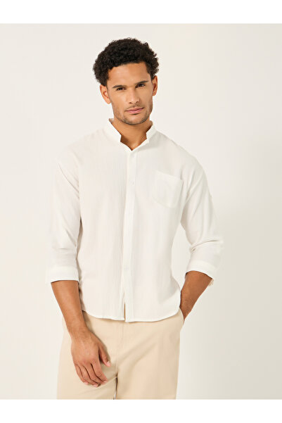 Styli Solid Mandarin Collar Regular Fit Shirt