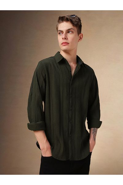Dennis Lingo By Styli Regular Fit Spread Collar Textured Shirt with Pintuck Detail