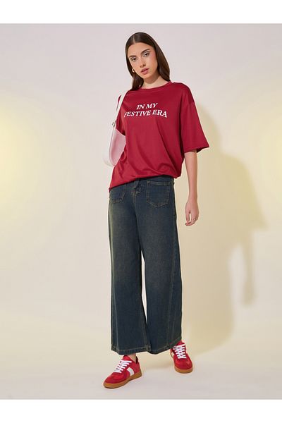 Take Two By Styli Slogan Print Round Neck Oversized T-Shirt