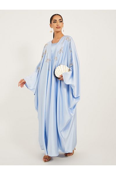 Styli Embroidered Detail Abaya With Slip Dress and Hijab