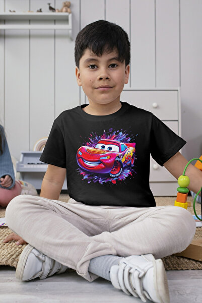 Texclusive تيشيرت كارز ماكوين لايتنينج للأطفال باللون الأسود للجنسين