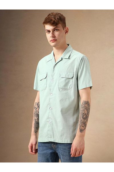Dennis Lingo By Styli Solid Regular Fit Spread Collar Shirt with Pockets