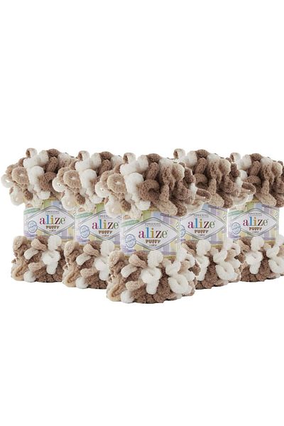 Alize Pack of 5 Puffy Hand Knitting Yarn - 100 Gr. 9 Mt. Finger Knitting Lanyard - Color 6398
