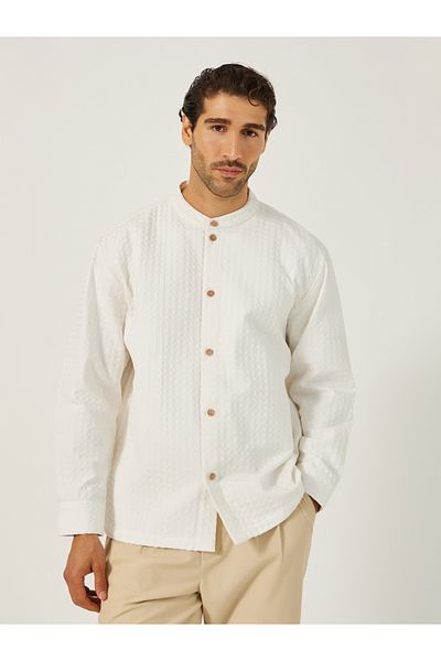 Styli Textured Relaxed Fit Mandarin Collar Shirt