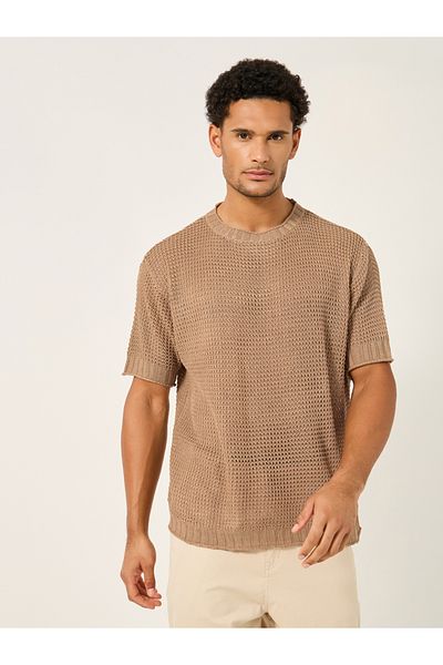 Styli Crochet Knit Oversized Crew Neck T-Shirt