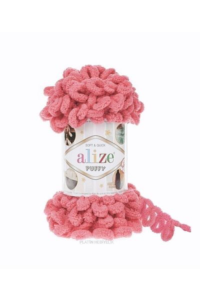 Alize (5 τεμάχια) Puffy 619 Pink Hand Knitting Yarns Panduf Κουβέρτα Σκέτο Κλιπ Ζακέτα Σφουγγαρίστρα