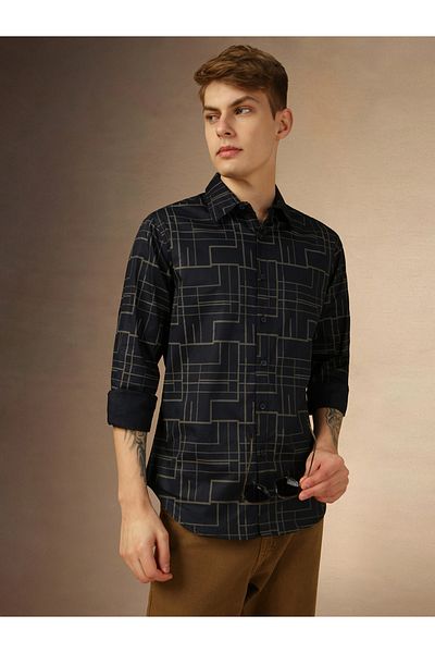 Dennis Lingo By Styli Printed Regular Fit Spread Collar Curved Hem Shirt