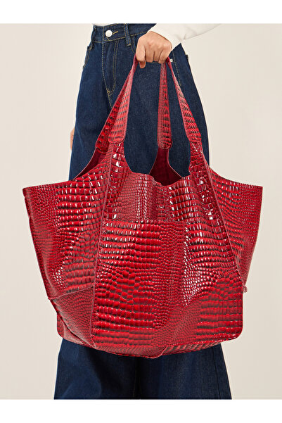 Styli Croc Skin Textured Shoulder Bag with Double Handle