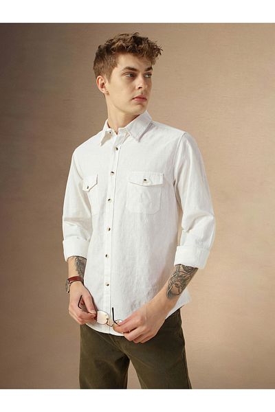 Dennis Lingo By Styli Solid Relaxed Fit Spread Collar Shirt with Pockets