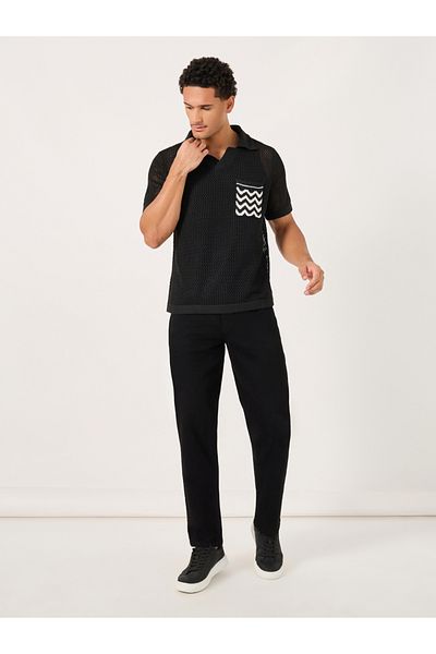 Styli Contrast Pocket Relaxed Crochet Knit Polo