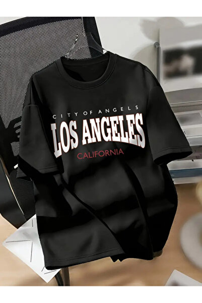 HOFFNUNG Unisex Los Angeles Printed Crew Neck Oversize T-Shirt