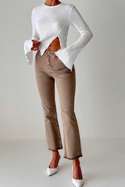 LACARINO Lycra Jeans with Tasseled Legs