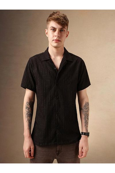 Dennis Lingo By Styli Textured Regular Fit Spread Collar Shirt