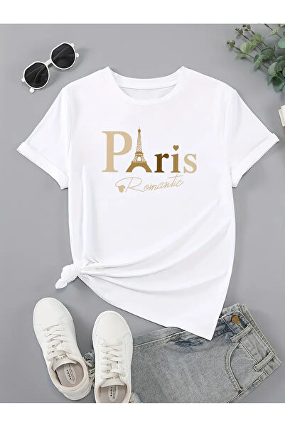 HOFFNUNG Unisex Paris cu imprimeu guler rotund supradimensionat tricou