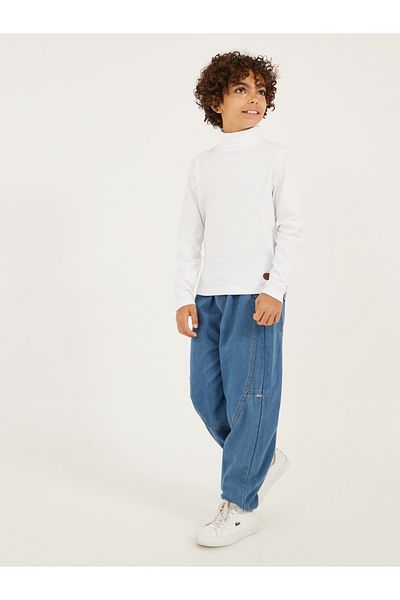 Styli Solid High-Neck T-Shirt with Patch Detail