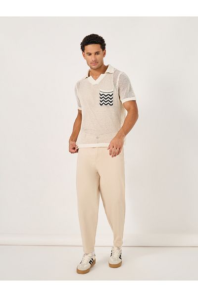 Styli Contrast Pocket Relaxed Crochet Knit Polo
