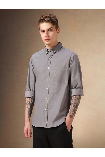 Dennis Lingo By Styli Solid Relaxed Fit Spread Collar Shirt with Pocket