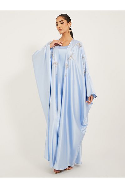 Styli Embroidered Detail Abaya With Slip Dress and Hijab