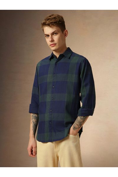 Dennis Lingo By Styli Checked Regular Fit Spread Collar Curved Hem Shirt