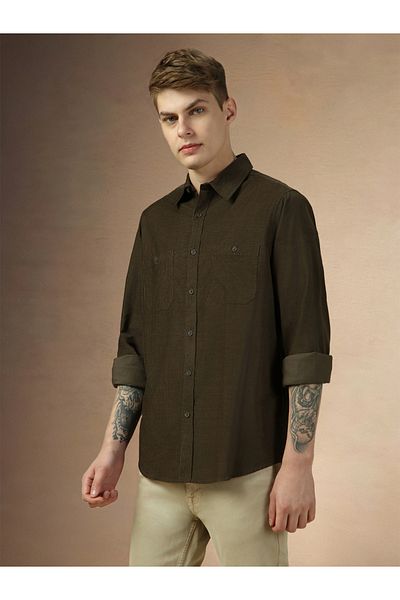 Dennis Lingo By Styli Solid Relaxed Fit Spread Collar Shirt with Pocket