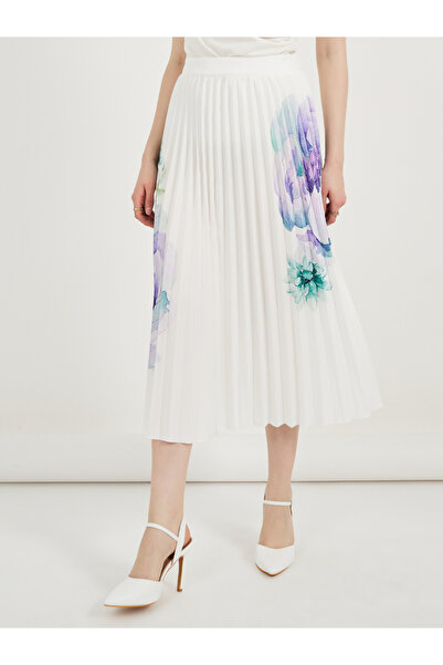 Styli Floral Print Pleated Midi Skirt