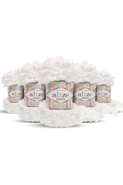 Alize Πλεκτό νήμα White Puffy 55 - Συσκευασία 5 τεμαχίων