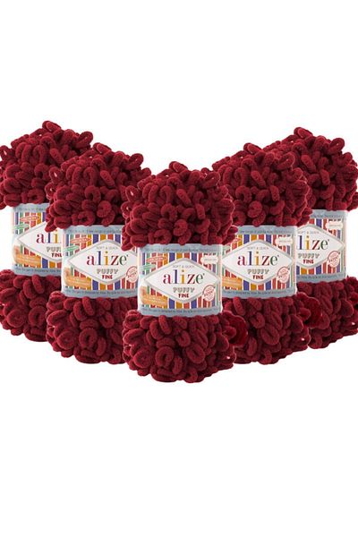 Alize Νήμα Πλεκτό Χειροποίητο Puffy Fine (ΛΕΠΤΟ) 5 Συσκευασία - 107 Cherry - 100 γρ. 14,5 Mt. Σχοινί πλεξίματος δακτύλων