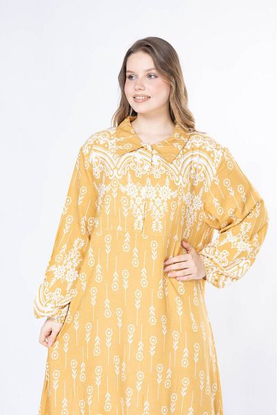 mervemoda Γυναικείο μακρύ plus size υφαντό φόρεμα βισκόζης