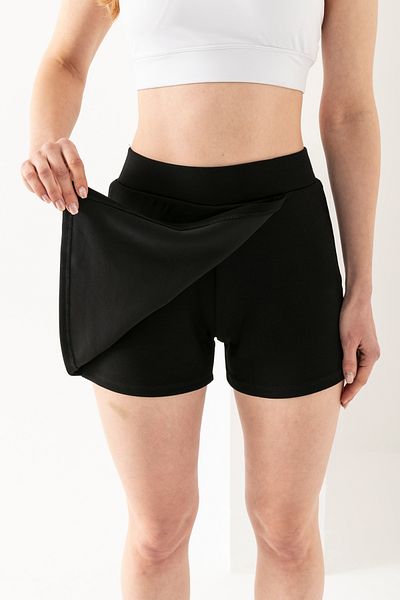 LEBRA Fustă de damă, neagră, cu capac în față, cu talie elastică, din material modal