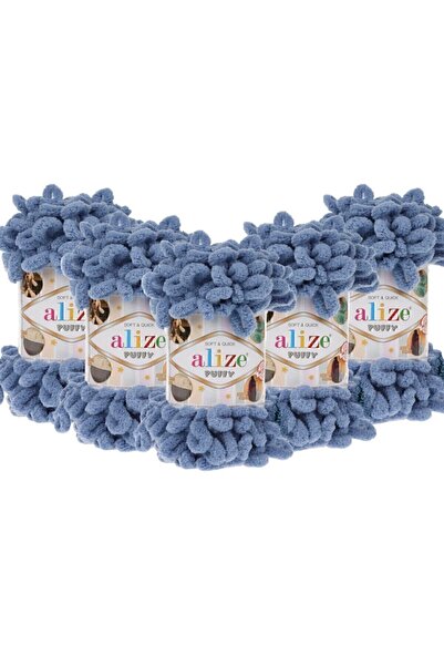 Alize Puffy 374 Синя пряжа для в'язання - пакет з 5 мотками, 100 г, 9 м - пряжа для ручного в'язання