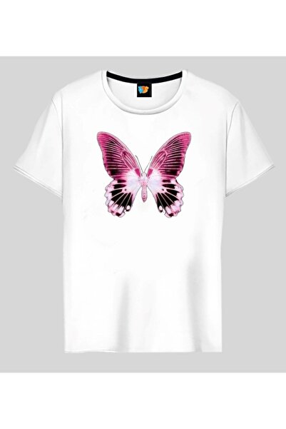 HOFFNUNG Λευκό μπλουζάκι με ροζ πεταλούδα