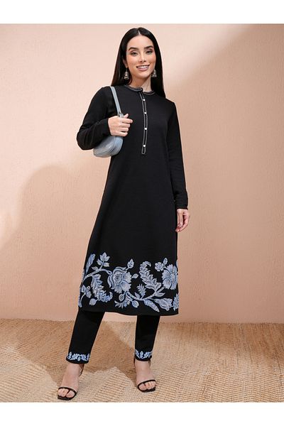 Vishudh By Styli Ethnic Motifs Floral Print Regular Fit Kurta with Trousers Set