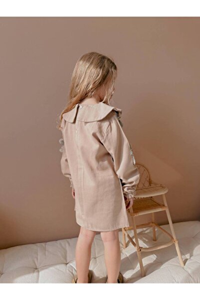 ARBİ kids Момиче, дете, цветя, апликирани ръкави, яка, детайли, стилна рокля за Байрам