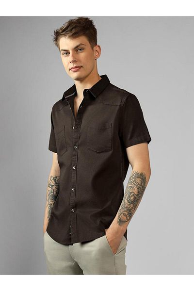 Dennis Lingo By Styli Solid Regular Fit Collared Shirt with Pockets