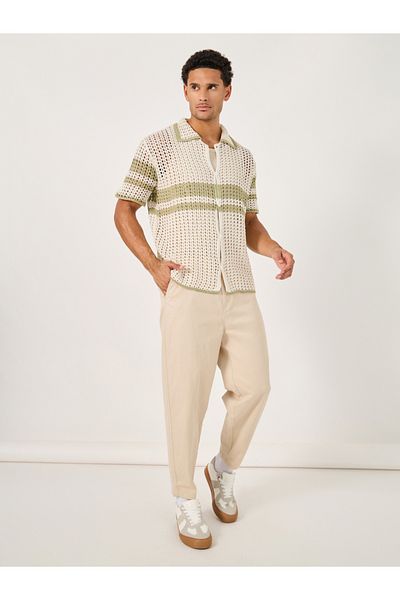Styli Striped Open Crochet Knit Oversized Shirt